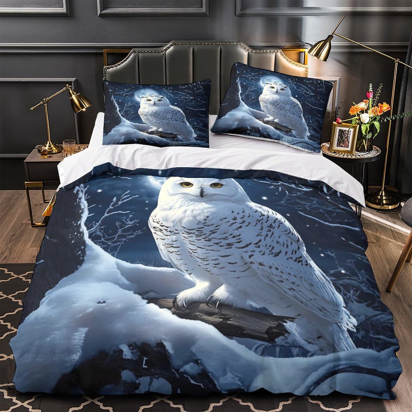 Forêt nocturne housse de couette harfang des neiges pour chambre
