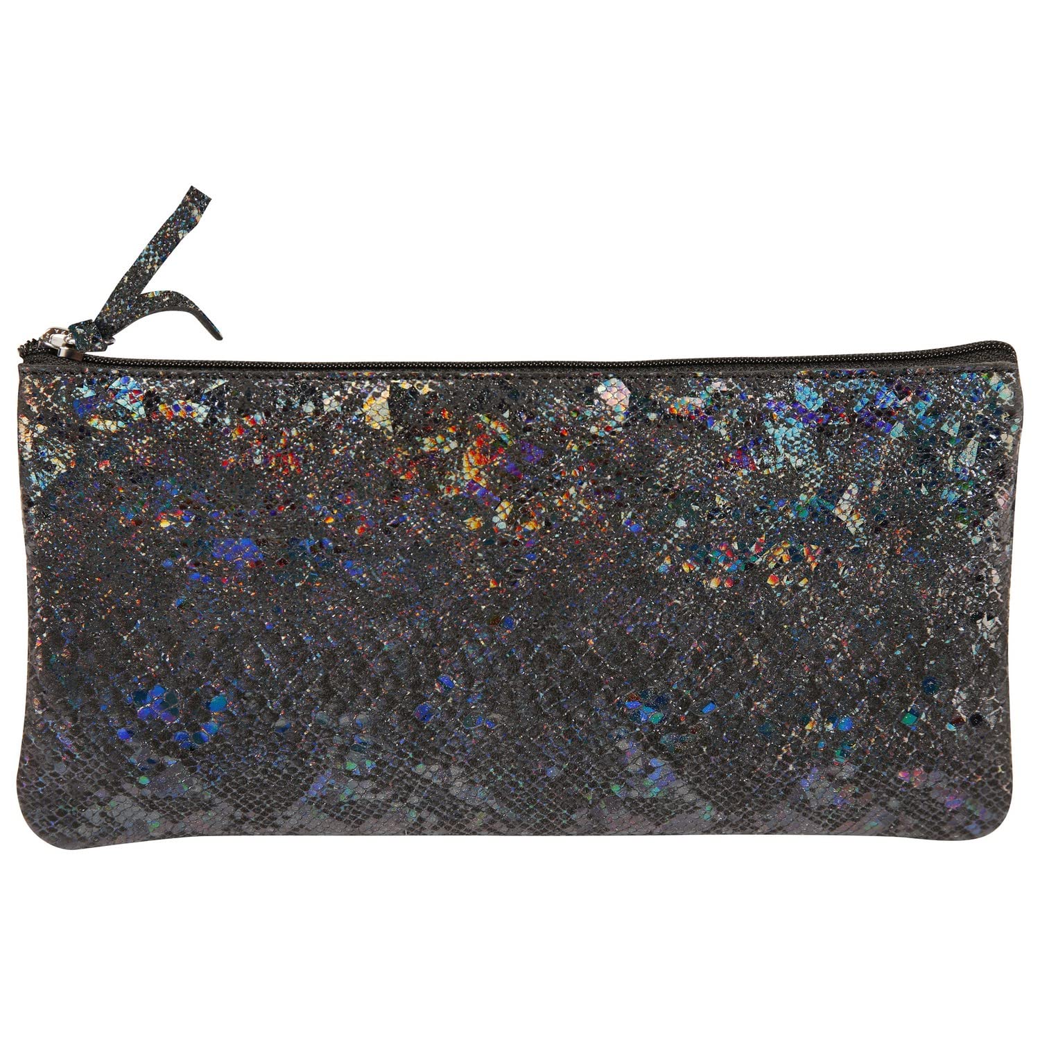 ClairefontaineRef 410016C - Céleste' Leather Flat Pencil Case - 22 x 11cm, Made From Genuine Lambskin Leather, Metal Zip With Leather Puller - Black