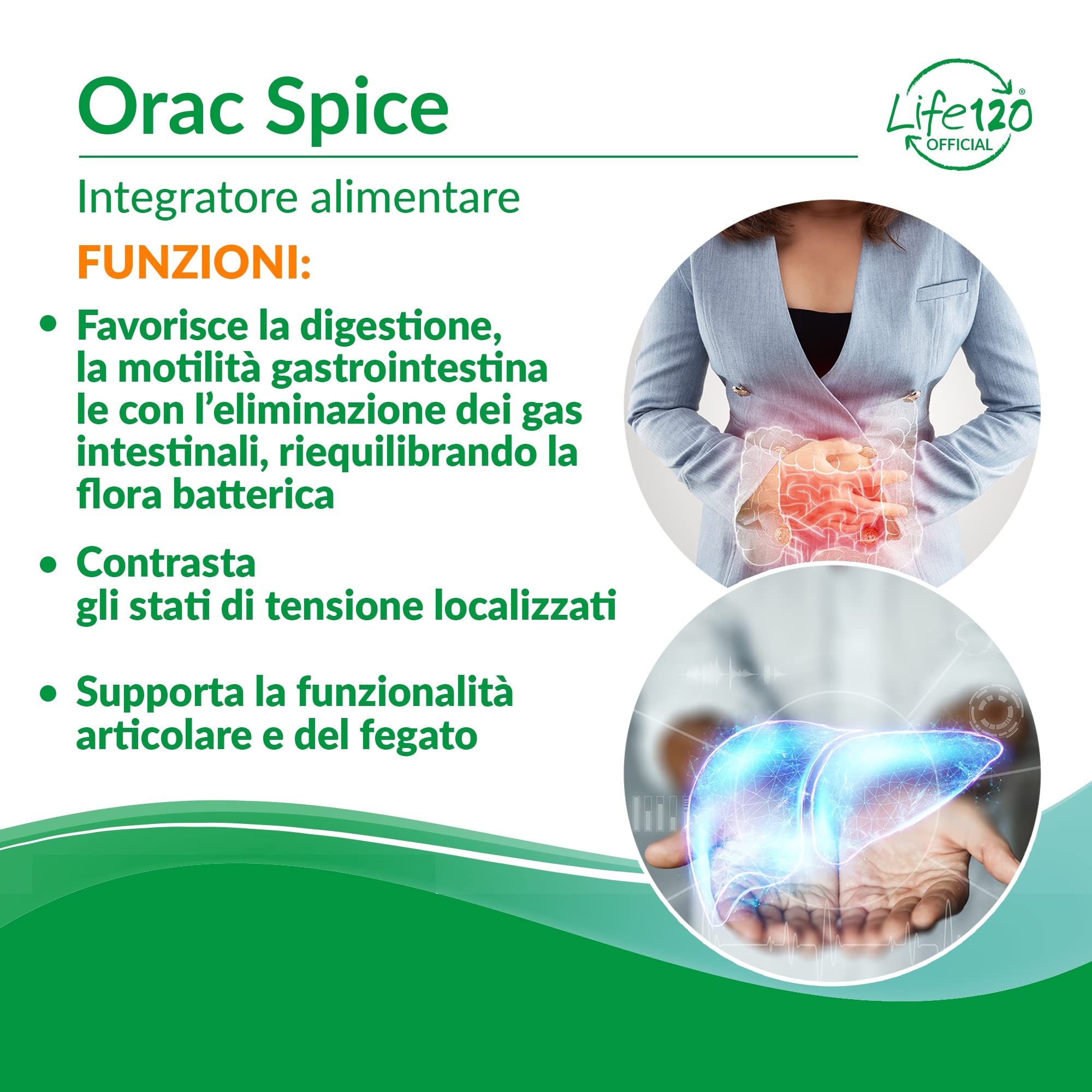 Life 120 - Orac Spice - Integratore combinato di spezie – Curcuma, Pepe, Cannella, Chiodi di garofano, azione Antiossidante, Zenzero, Origano, Regolarità Transito Intestinale – 240 compresse