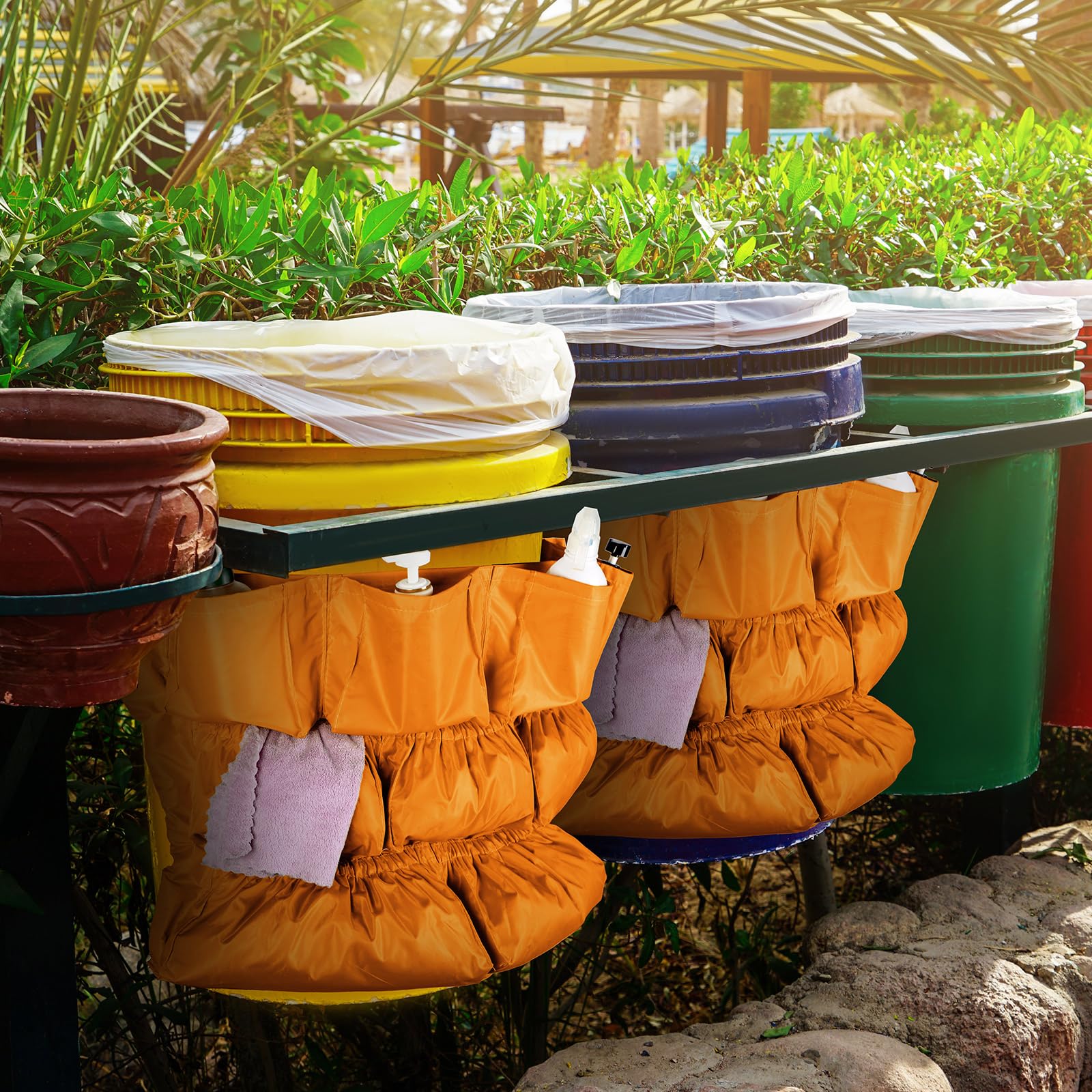 Sac poubelle rond pour poubelles, sac de nettoyage, support de sac poubelle pour poubelles rondes et carrées, organiseur pour le nettoyage (jaune, 4)