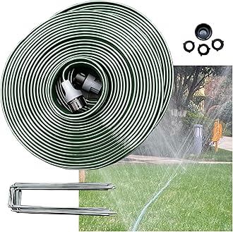 Watoo 2026 Sprinkler Hose & Soaker Hose for Yard - 75 FT Reinforced Flat Garden Hose with Holes, Heavy Duty No-Kink Lawn Irrigation Hose (Includes Stakes, High Pressure Spray)