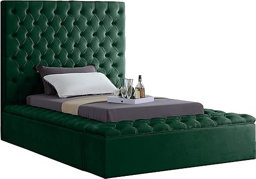 Miniatura 21 de Colección moderna Meridian Furniture Bliss, cama tapizada de terciopelo contemporánea con acolchonamiento de botón profundo y compartimentos de