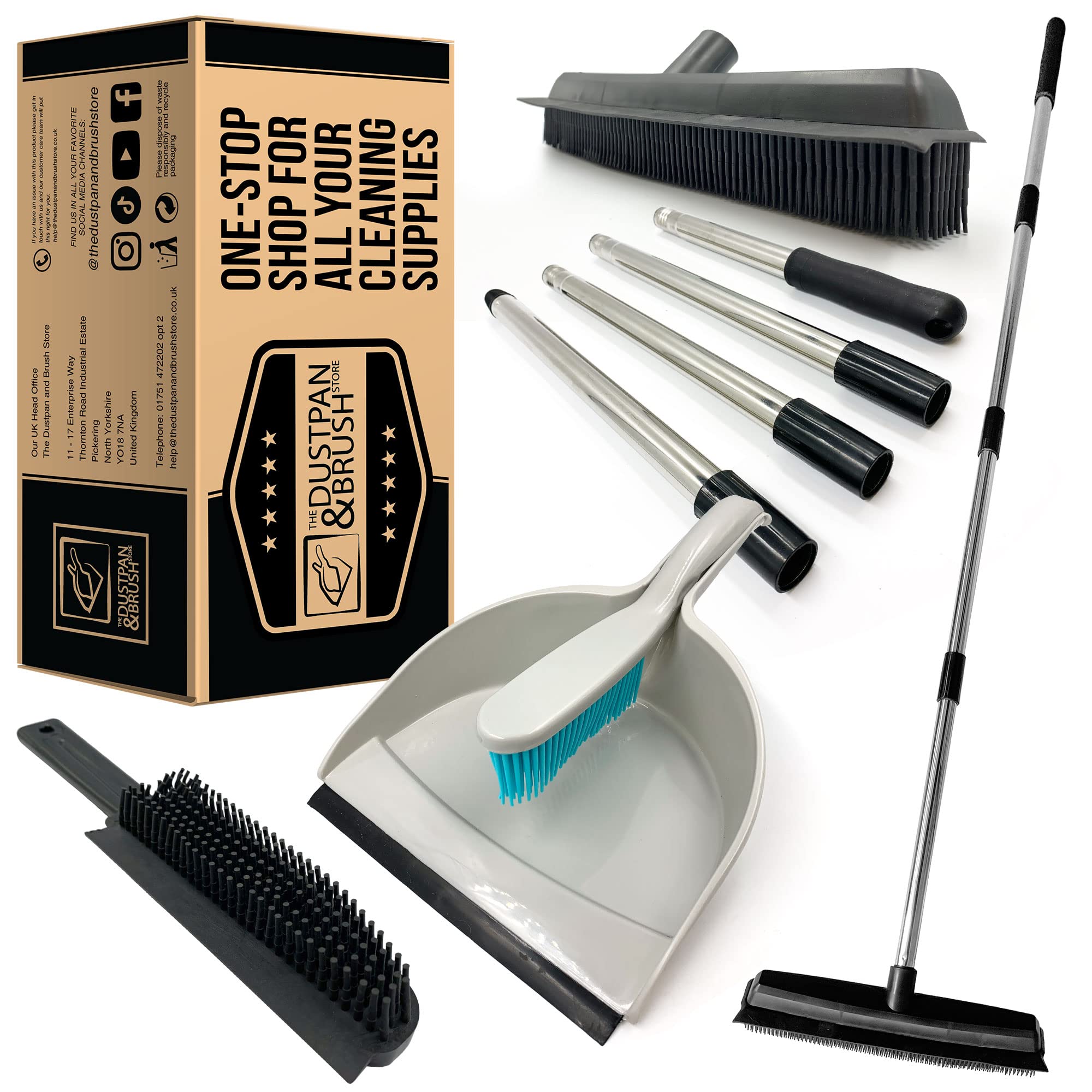 The Dustpan & Brush Store Rubber Broom Dustpan Set Hand Brush Pet Hair Remover Set Indoor Carpet