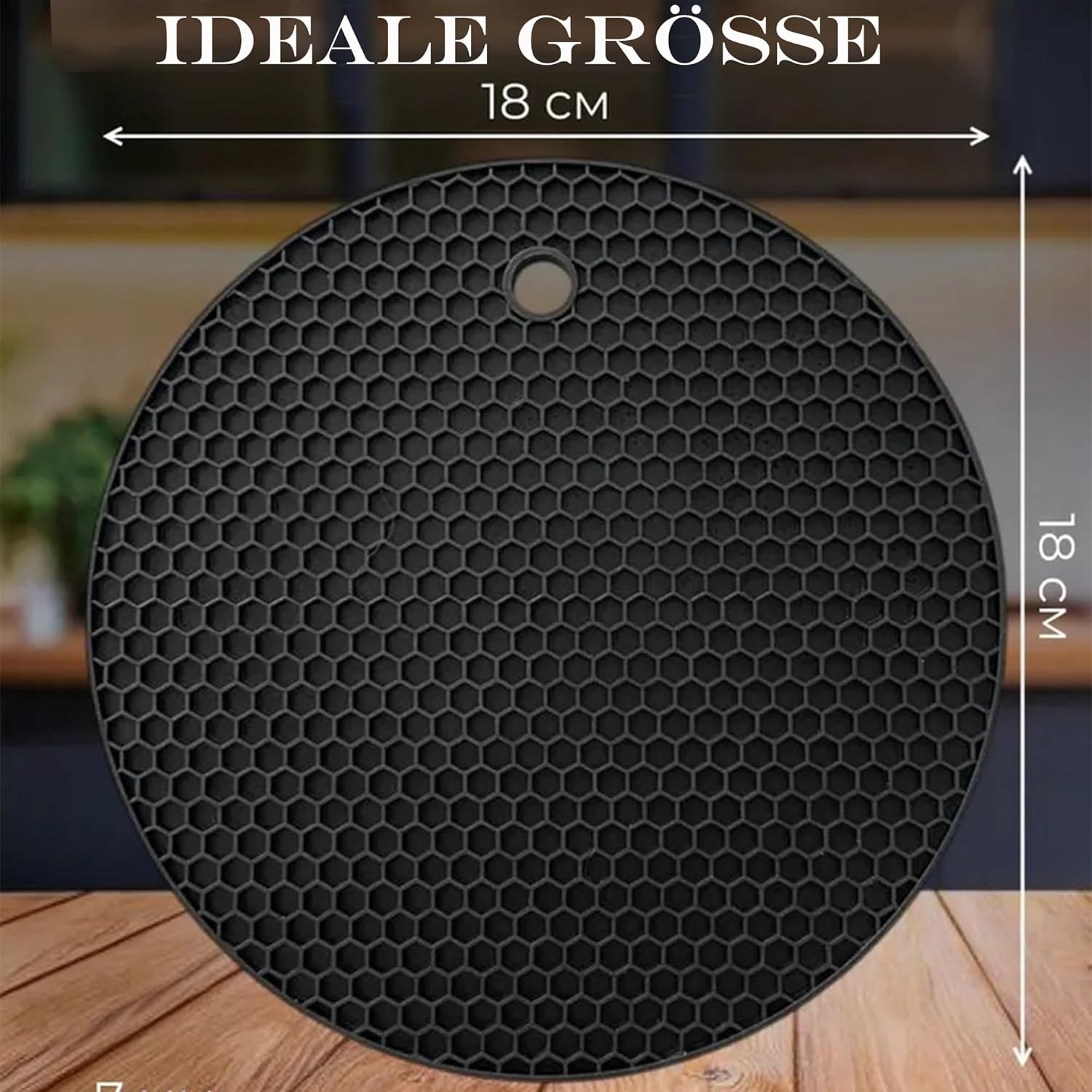 Silicone Black Trivet Set of 8 - 2 Rectangular + 2 Round Coasters, 4 Adhesive Hooks Free - Heat Resistant, Non-Slip & Dishwasher Safe