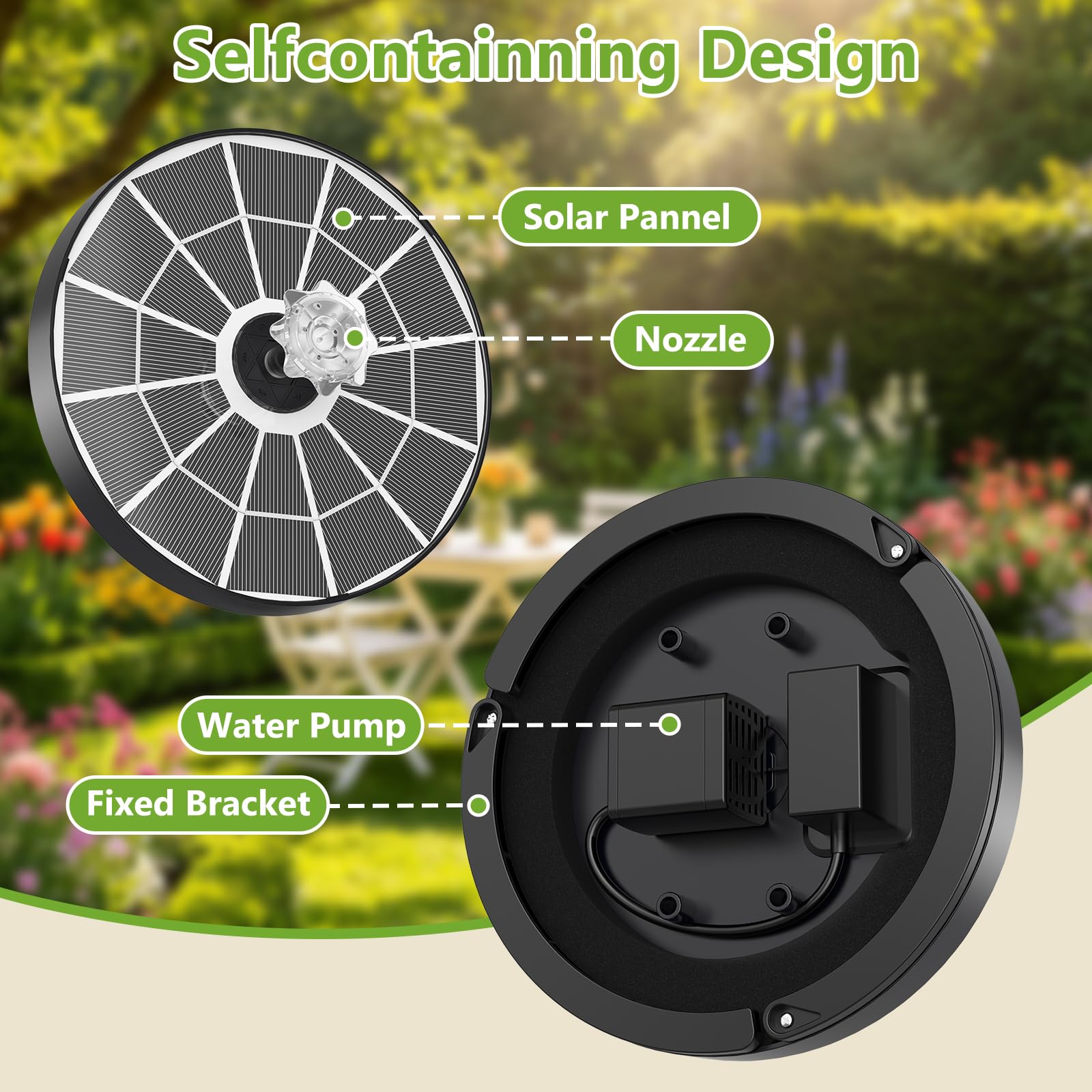 AISITIN Fuente solar para exterior mejorada, 3,7 W, para exteriores, con 4 efectos de pulverización, bomba solar flotante para estanque, bomba de fuente flotante para jardín, baño de pájaros, estanque