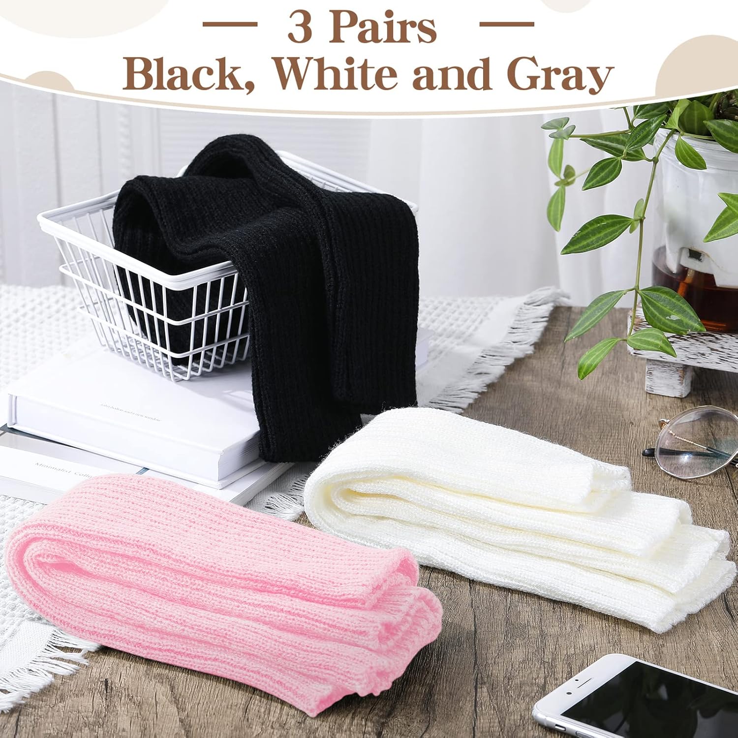 Eurzom 3 Pairs Kawaii Winter Knitted Japanese Style Leg Warmers Knee High Loose Socks Y2k Harajuku Leg Warmers for Girls - Image 7