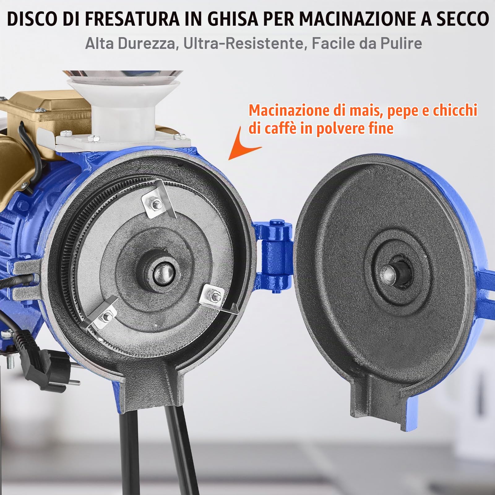 VEVOR Mulino Elettrico per Cereali, Mulino per Mais con Imbuto, Macchina per Polvere Spessore Regolabile, Mulino per Cereali per Farina Impieghi Gravosi, Macina a Secco o Umido, Macina Spezie 3000 W