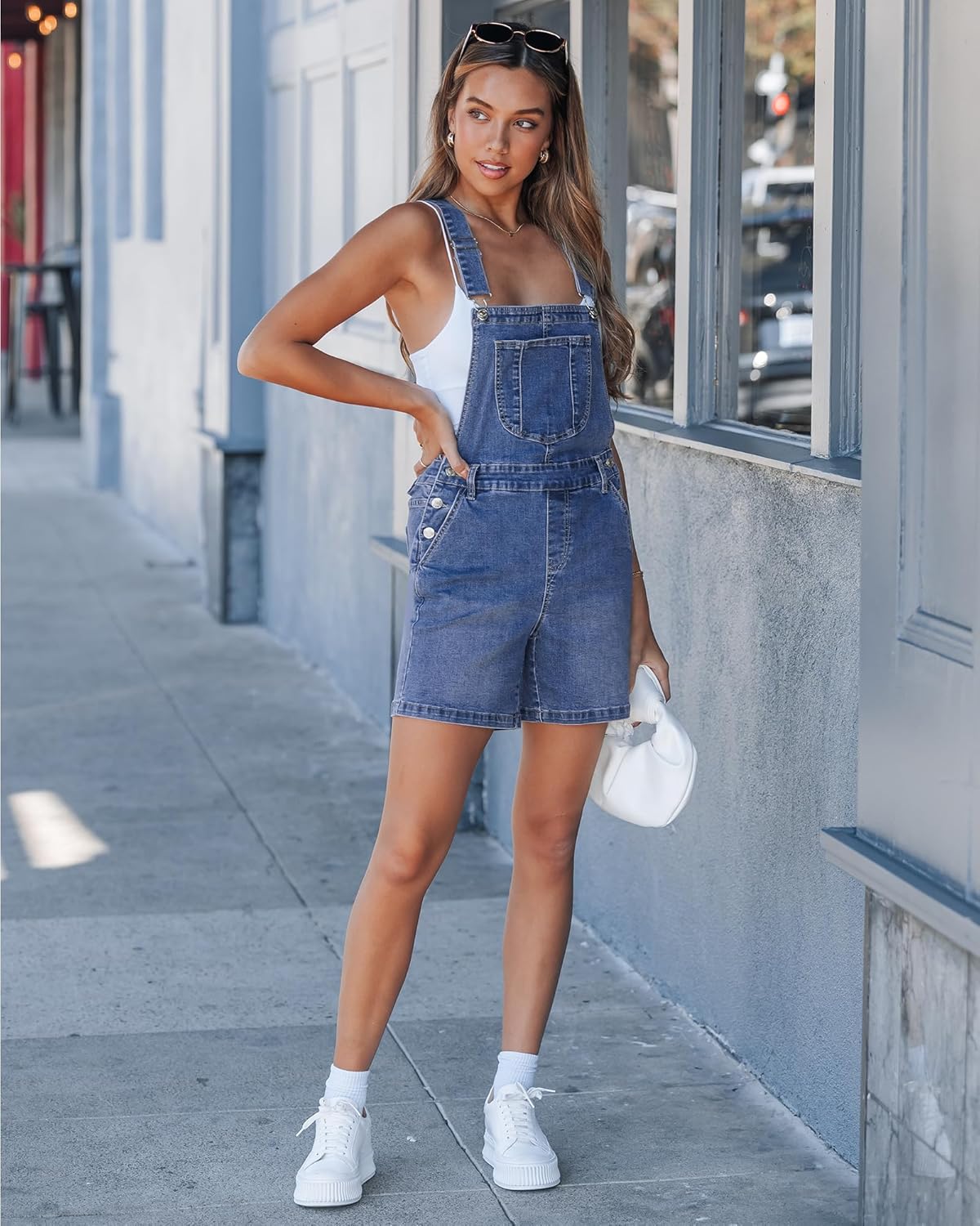 luvamia Denim Overalls for Women Loose Fit Baggy Jean Shorts Overall Bib Summer Casual Stretchy Adjustable Shortalls - Image 6