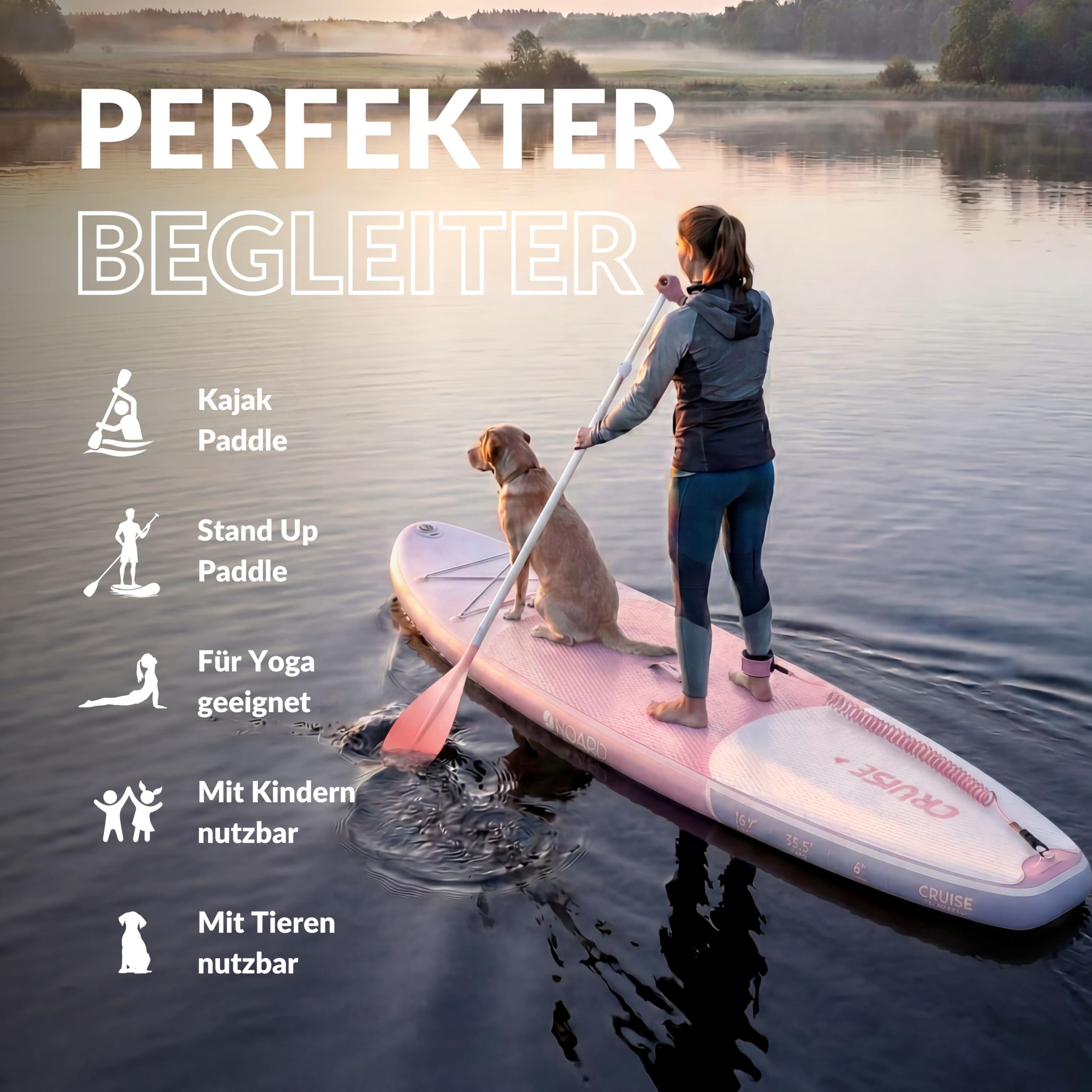 NOARD SUP Board aufblasbar Double-Layer-Dropstitch 326 cm bis 140 kg | Komplett-Set inklusive Paddel, Doppelhub-Pumpe, Rucksack, Leash und Drybag