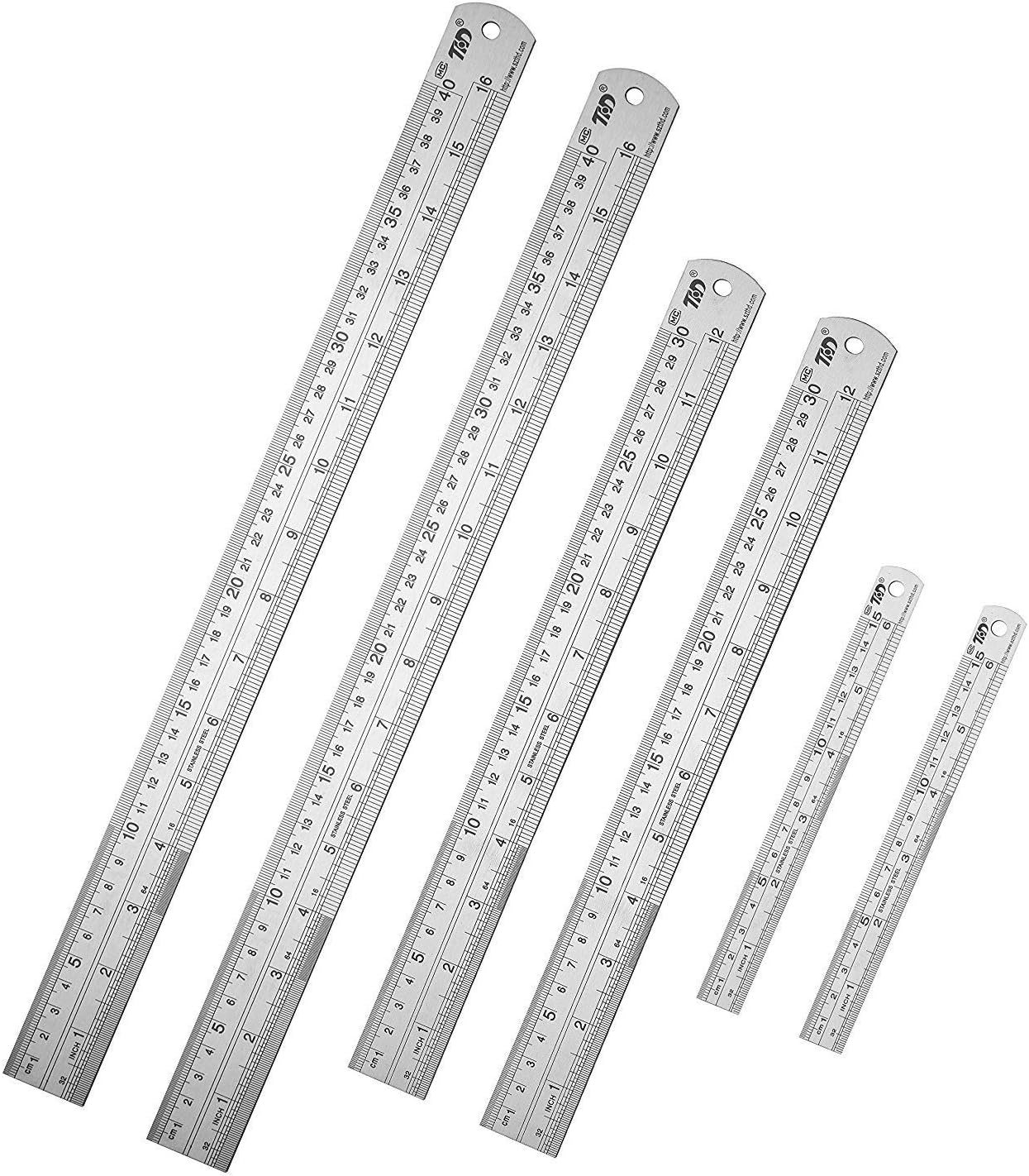 Metal Ruler Stainless Steel Ruler Straight Edge Measuring Tool 6 Inch +12 Inch + 16 Inch 6 Pack Set