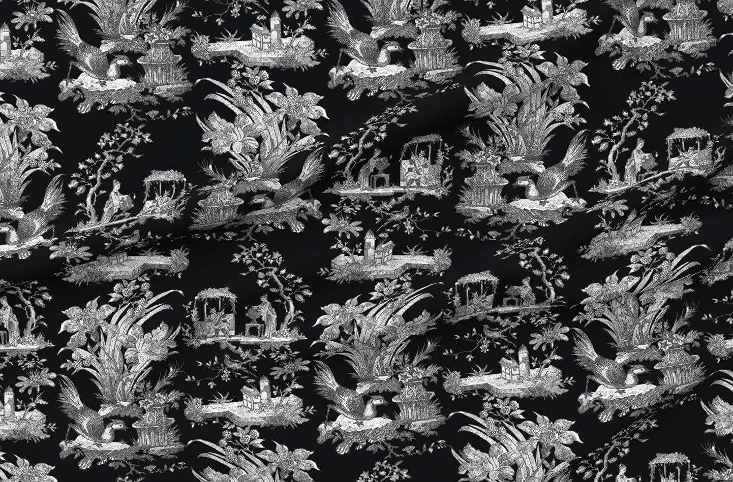 Spoonflower Fabric - Chinoiserie Toile Black White Asian Modern Chinese Printed on Petal Signature Cotton Fabric Fat Quarter - Sewing Quilting Apparel Crafts Decor