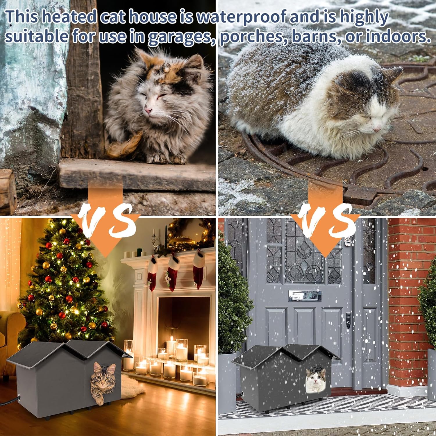 NAMOTEK Large Heated Cat Houses for Indoor/Outdoor Cats with Elevated Heated Cat Bed Waterproof， Insulated Providing Safe Feral Cats, Easy to Assemble Large (23" x 13" x 18")