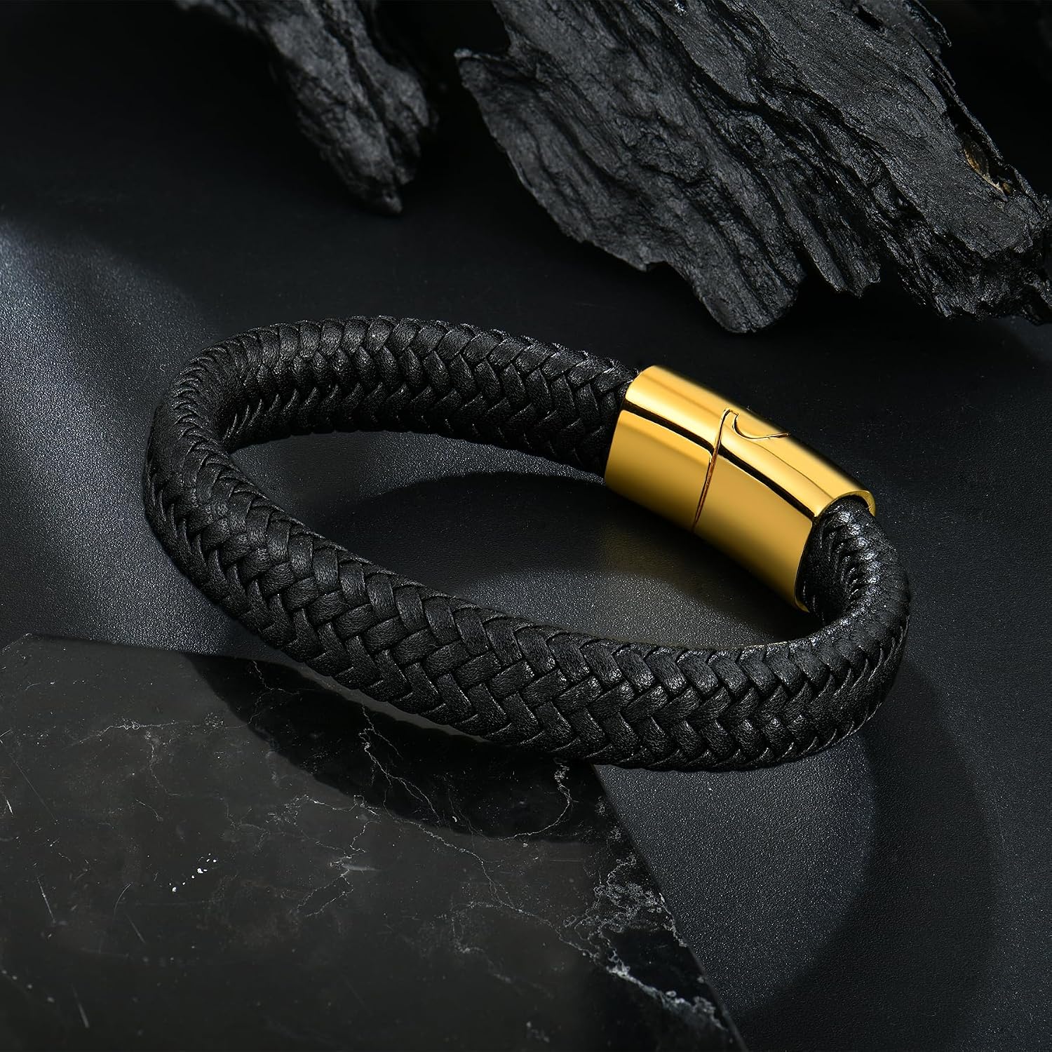 Mens Multi-Layer Leather Bracelet, Classic Bracelet for Men with Stainless Clasp
