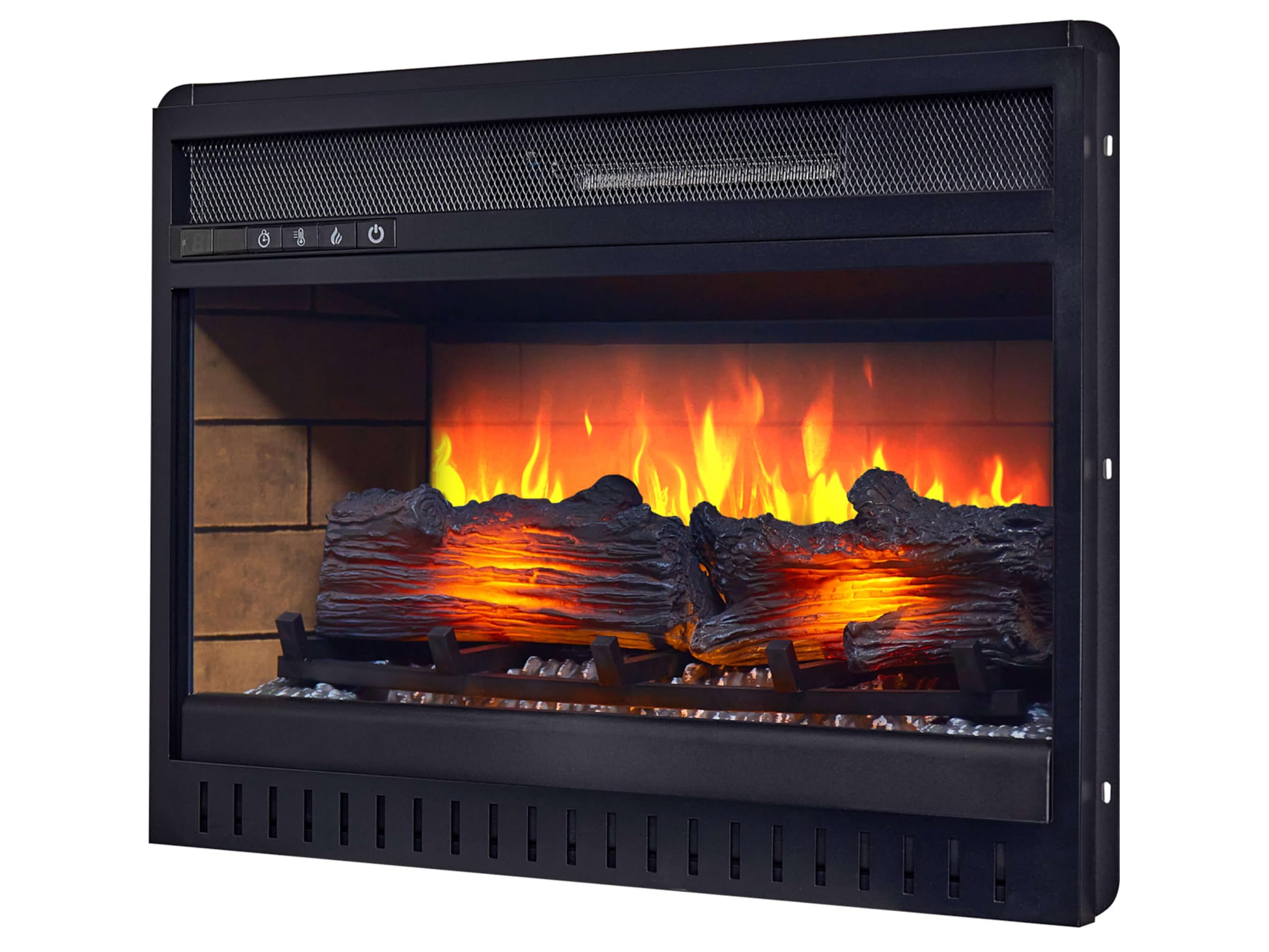 AF22 Insert de Cheminée Électrique Encastrable – Acier Inoxydable, Verre Trempé, Effet Flamme + Chauffage 1800W, Télécommande, Thermostat, Design Élégant