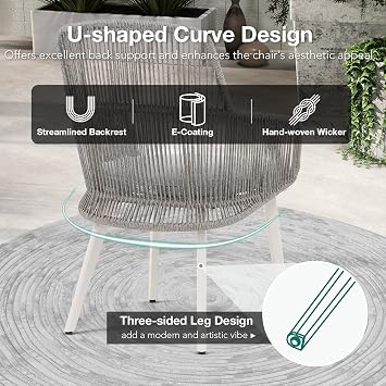 Patiorama 2 Piece Patio Dining Chairs,Woven Rope Outdoor Chairs,Light Grey