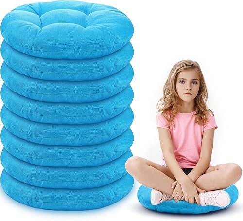 Miniatura 76 de Fumete 8 cojines redondos de piso de 16 pulgadas para niños y niños pequeños, cojín de suelo flexible para muebles de aula, para el hogar, Azul real
