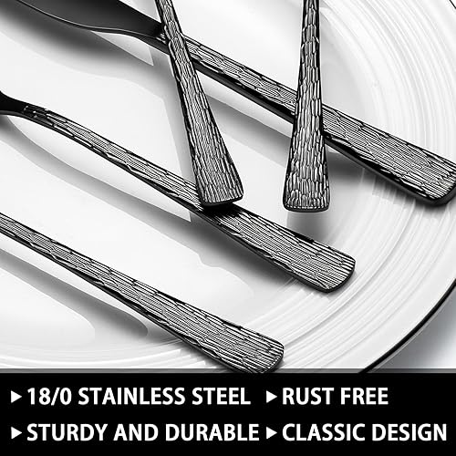 Miniatura 9 de Juego de cubiertos martillados de 49 piezas con organizador, cubiertos de acero inoxidable resistente para 8, juegos de cubiertos con cuchillos para