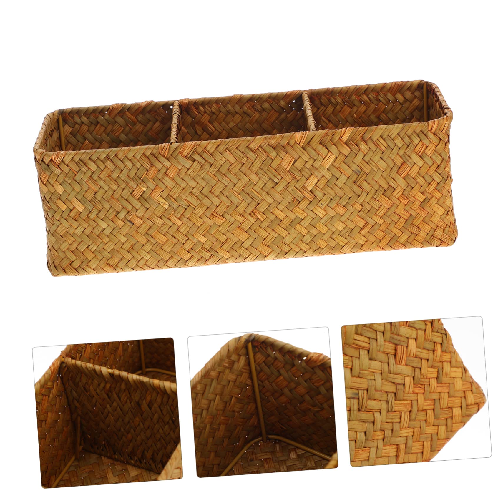 Juego de 3 cestas de almacenamiento hechas a mano de mimbre tejido para maquillaje de baño y decoración del hogar