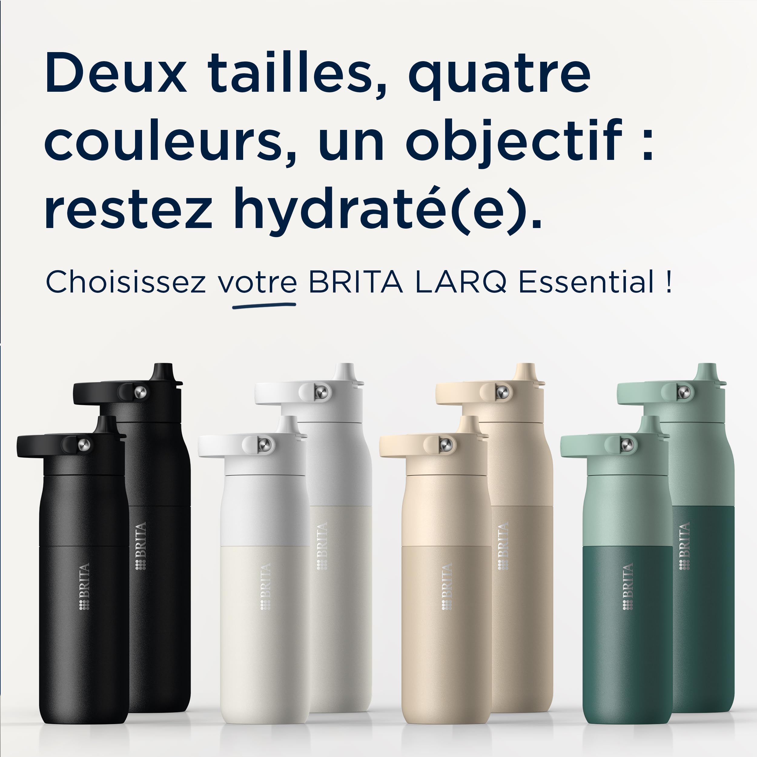 BRITA LARQ Essential gourde isotherme Blache (680 ml) en acier inoxydable avec paille intégrée, double paroi isolante,(conserve l'eau froide 24h), poignée amovible soft-touch