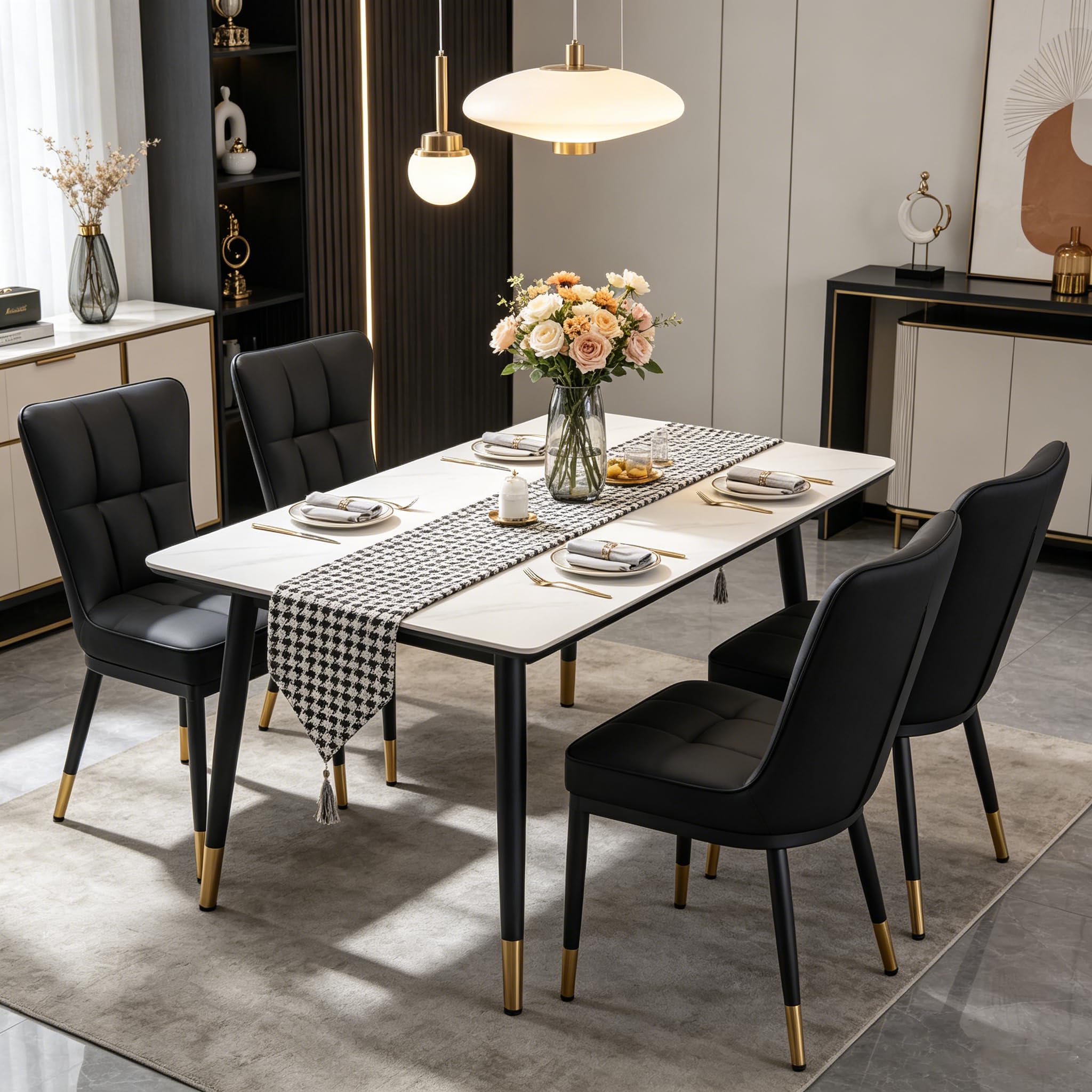 Bekrvio Capacità di carico 200 kg sedie cucina set da 4, pelle artificiale sedie sala da pranzo(8cm cuscino),Sedia da pranzo con gambe in metallo integrate e schienale alto 44,4cm
