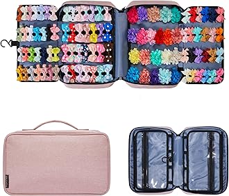 Hair Organizer for Girls, Multi-Compartment Storage Bag, Baby Hair Accessories Organizer for Travel (Pink)