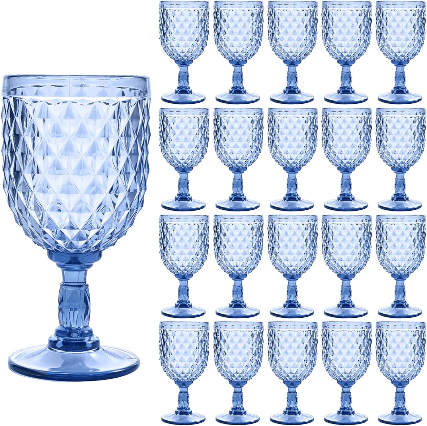 20 Pcs Blue Plastic Wine Glasses,Plastic Goblets for Parties, Sturdy and Durable Wine Glasses Can be Used for Weddings, Everyday Fun Parties and More! Blue 20