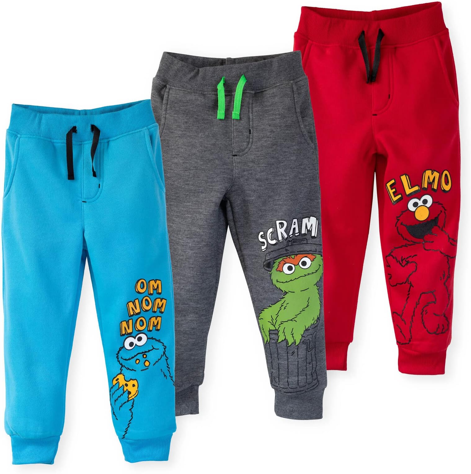 Sesame StreetElmo Cookie Monster Oscar The Grouch Fleece 3 Pack Pants Infant to Little Kid