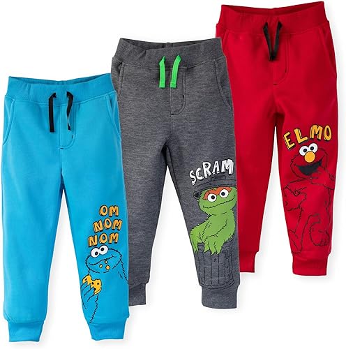 Sesame Street Elmo Cookie Monster Oscar The Grouch - Paquete de 3 pantalones de vellón para niños pequeños