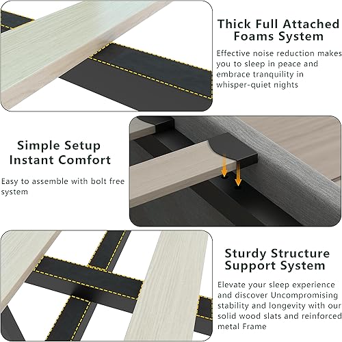 Miniatura 47 de Loomie Base de cama King con estación de carga y luces LED, cama tapizada con cabecera de almacenamiento copetuda con botones, almacenamiento Gris