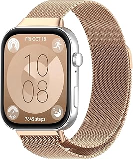 Strap Compatible with Huawei Watch Fit 3 Stainless Steel Replacement Strap Metal Mesh with Magnetic Closure Watch Strap for Men and Women Bracelets