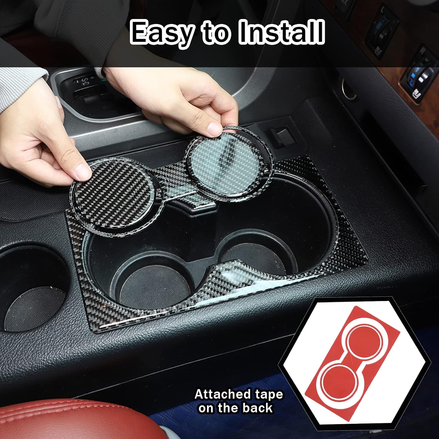 Center Consoles Cup Holder Panel Sticker Trim for Toyota Tundra 2007-2013 Accessories, HIRUFAIT Real Carbon Fiber Automotive Interior Decorative Cover