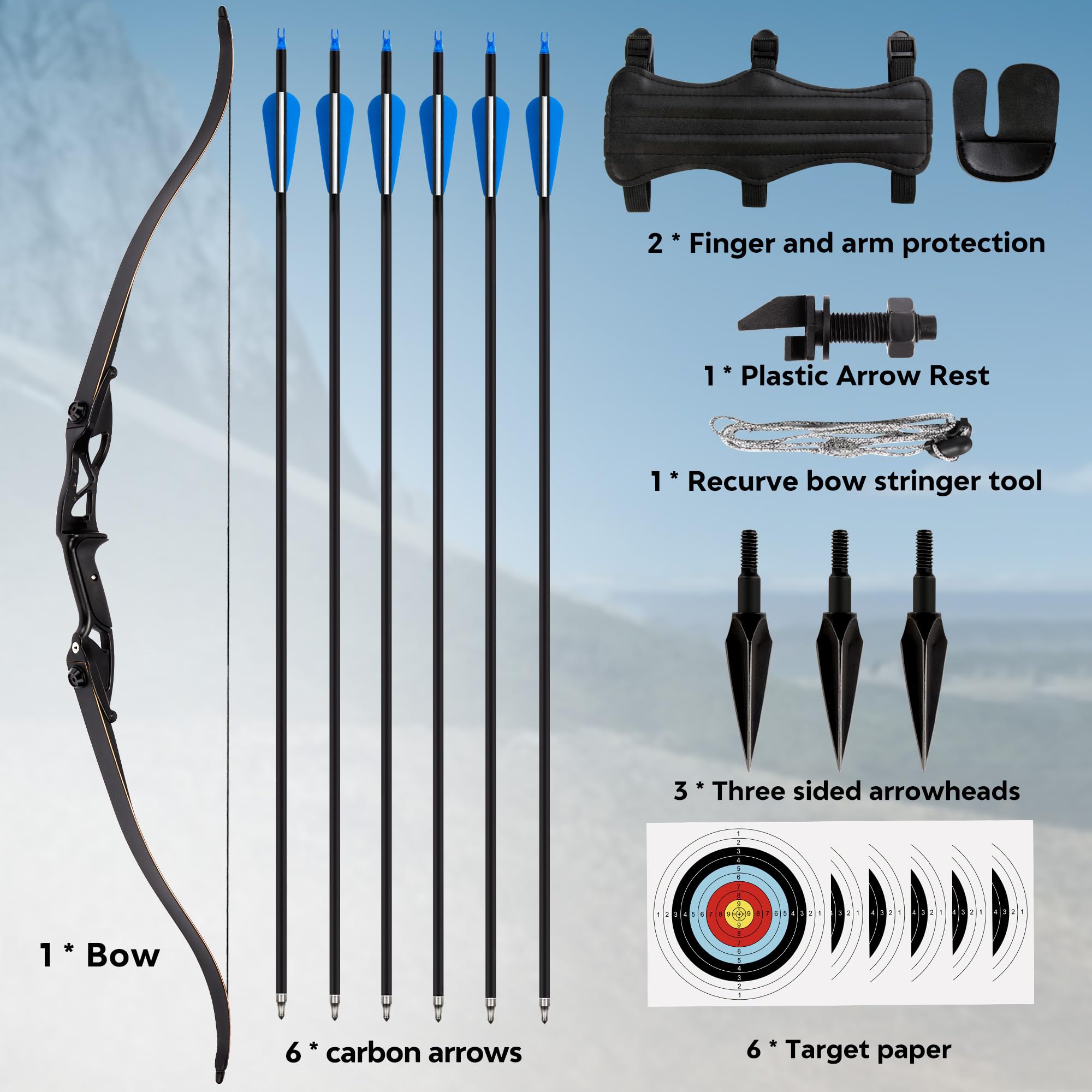 Take Down Recurvebogen 30lbs 54inch,Anfängerbogen für Erwachsene und Jugendliche im Bogenschießen,Pfeil und Bogen Set