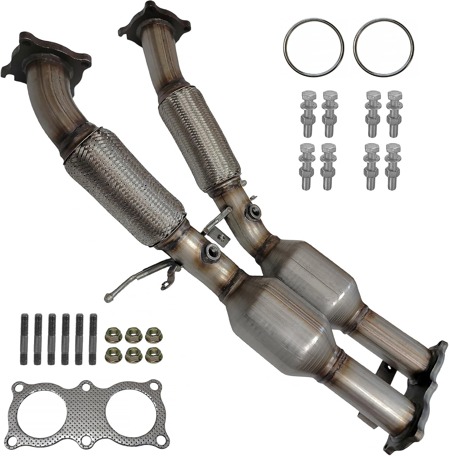 Stainless Steel Exhaust Catalytic Converters Flex Pipe Y-Pipe Direct Replacement W/Gaskets Compatible with 2008-2015 Land Rover LR2, Volvo S80 V70 XC60 XC70 3.2L L6 OBDII EPA Compliant - ONExhaust
