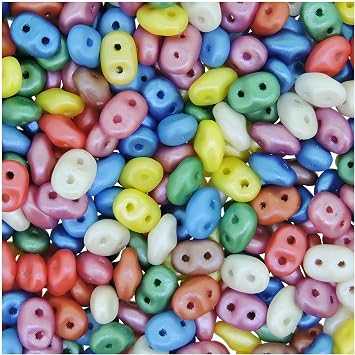Czech Glass Superduos Two-Hole Seed Beads Super Duo 5mm x 2.5mm, 24GM Tube, Pearl Shine Mix