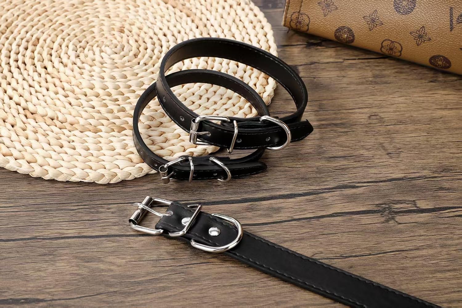 Black Leather Dog Collar for Small,Medium, Large Dog, (Small: Wide :0.55'' for Dog's Neck: 9''~12'', Black)