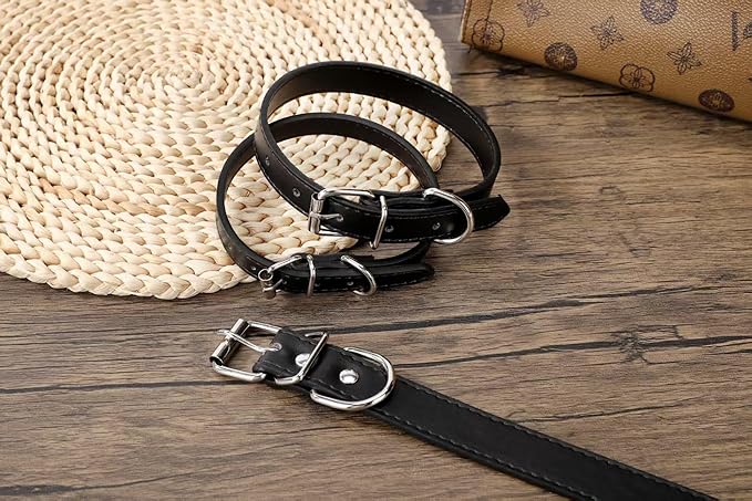 Collar de Cuero Negro para Perro Pequeño Mediano Grande Talla S miniatura 6