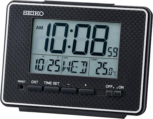 SEIKO QHL 096 KLH Digital Everything Bedroom Alarm Clock, Black, 3 Inches