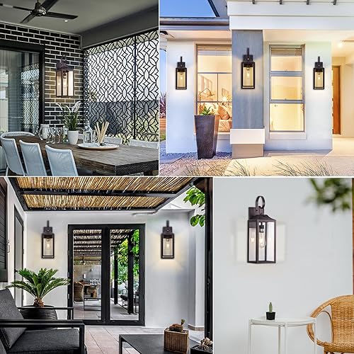 Miniatura 7 de Yolsunes ORB - Lámpara de pared para exteriores del atardecer al amanecer de 19 pulgadas, gran aplique de pared exterior de granja bronce aceitado,