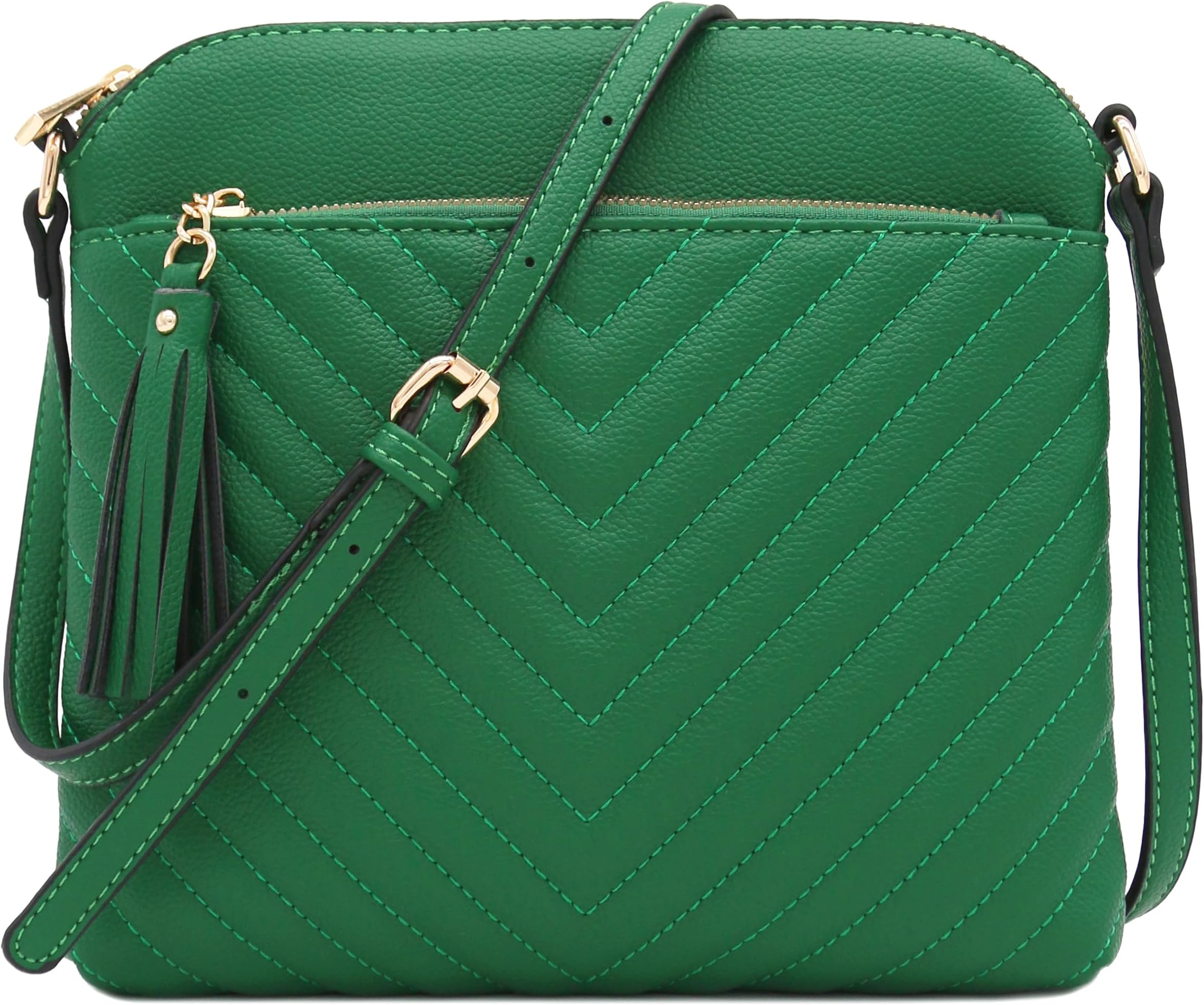 Chevron Quilted Medium Crossbody Bag with Tassel Accent