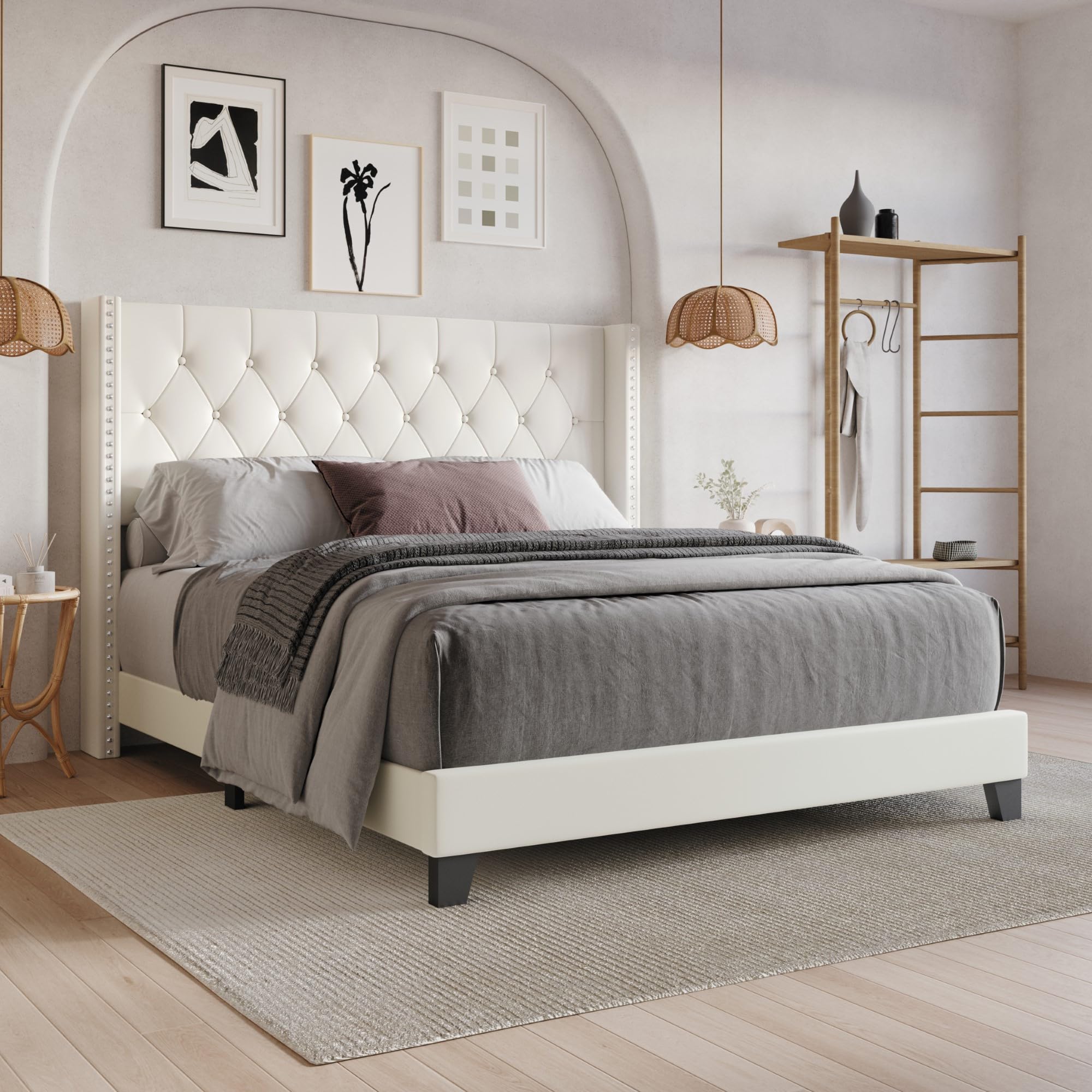 Evis Upholstered King Wingback Bed
