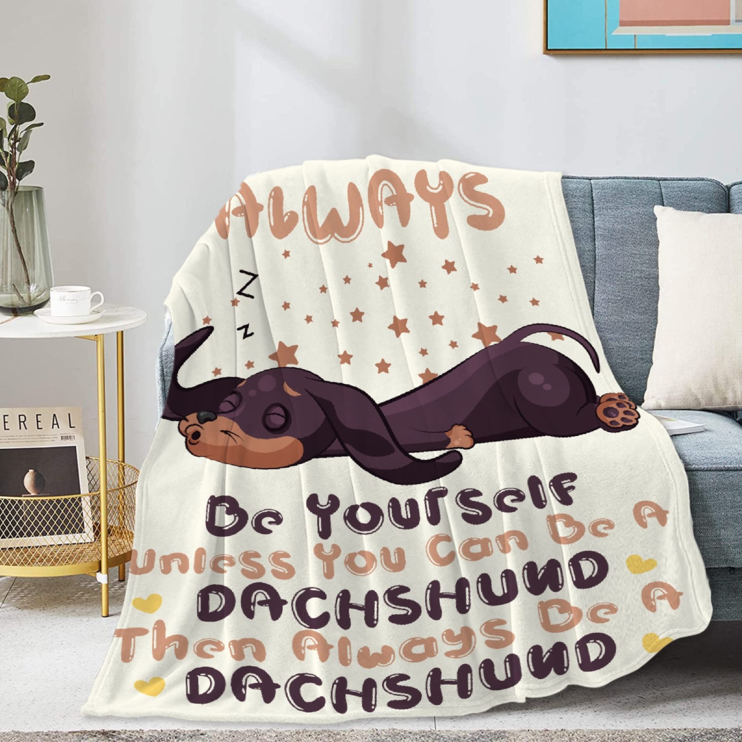 Homiehug Be A Dachshund Soft Blanket Funny Flannel Plush Gifts Cozy Fuzzy Throws for Nap Bedding Sheet Couch Animal Decor Tapestries Child Non-Shedding 90