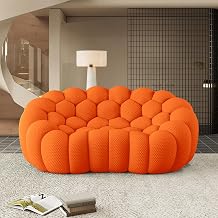 JACH Bubble Sofa for Living Room, 79 Inch Upholstered 2 Seater Couch, Mesh Fabric Bubble Sofa, 3D Honeycomb Shape Curved Couch for Living Room, Apartment, Small Space, No Assembly Required Orange