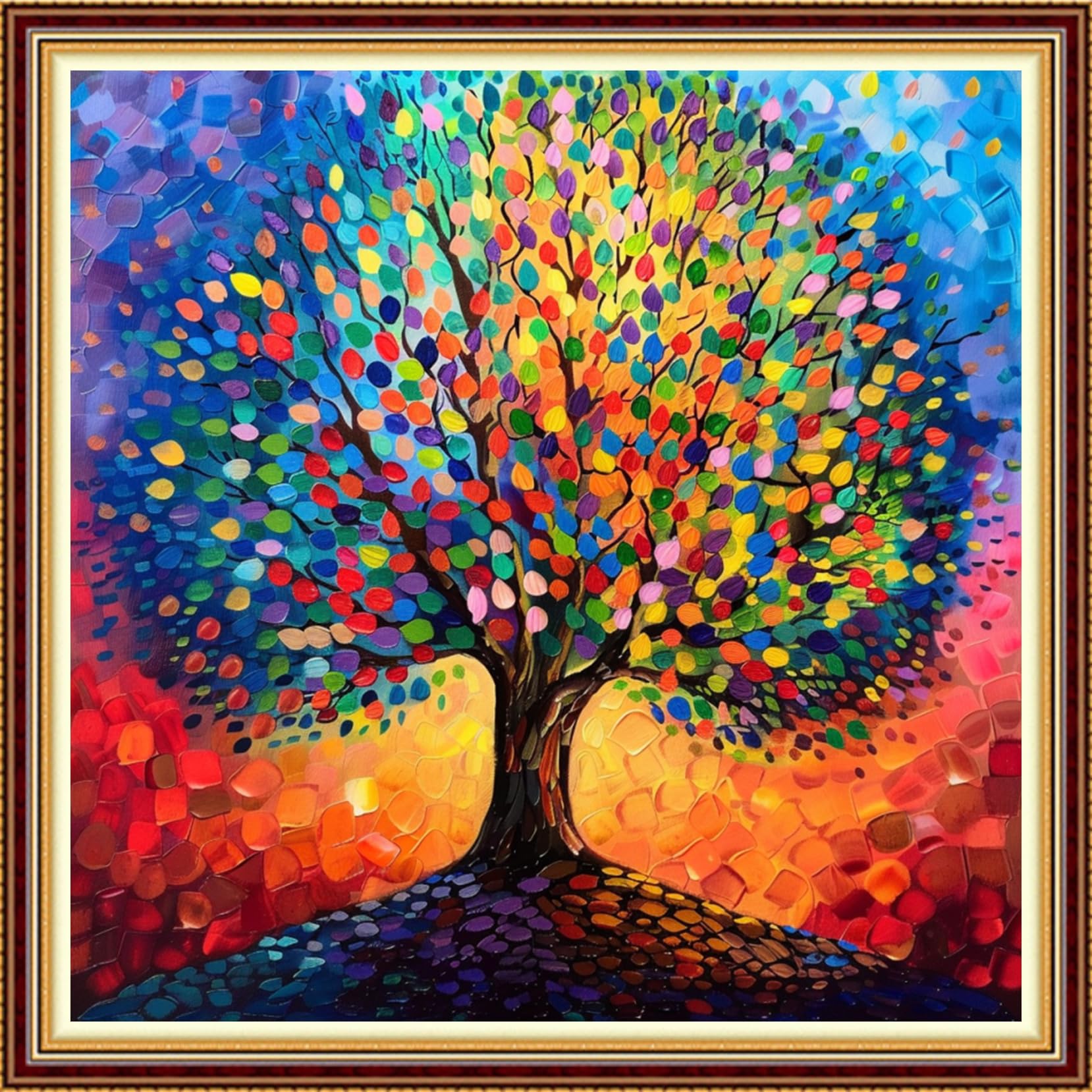 Fanxvivy Stamped Counted Cross Stitch Kits for Adults Printed Cross-Stitch Patterns 11CT Stamped or Counted Cross Stitching Embroidery Kit Needlepoint Kits-Colorful Tree 18x18 inch