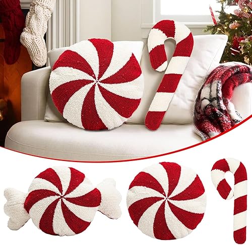 Miniatura 5 de Almohadas de Navidad con dulces de Navidad, decoraciones navideñas rojas y blancas, lindas almohadas de felpa esponjosa, decoración del hogar, sala