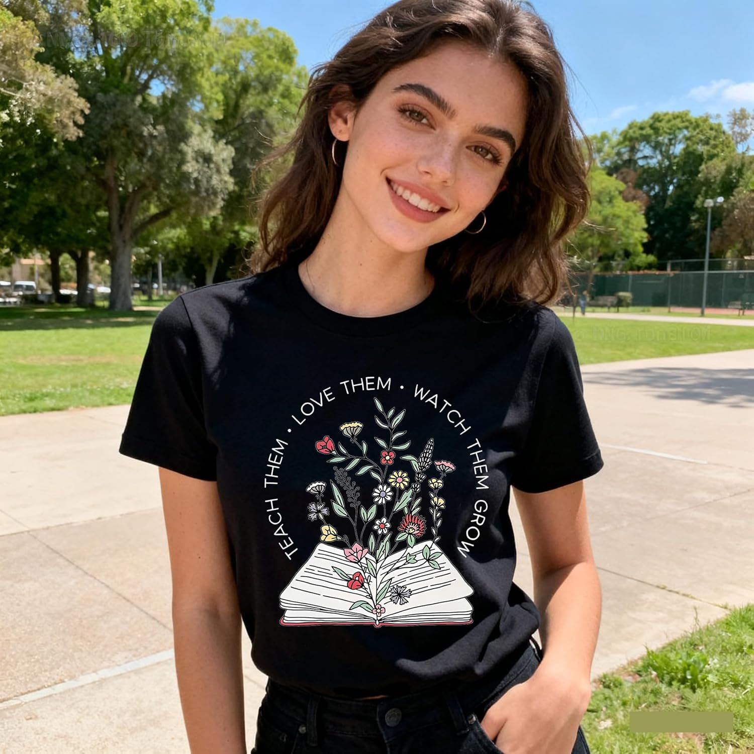 Teach Them Love Them Watch Them Grow Shirt Teacher Shirt Women Teacher Floral T-Shirt Cute Graphic V Neck T-Shirt - Image 2