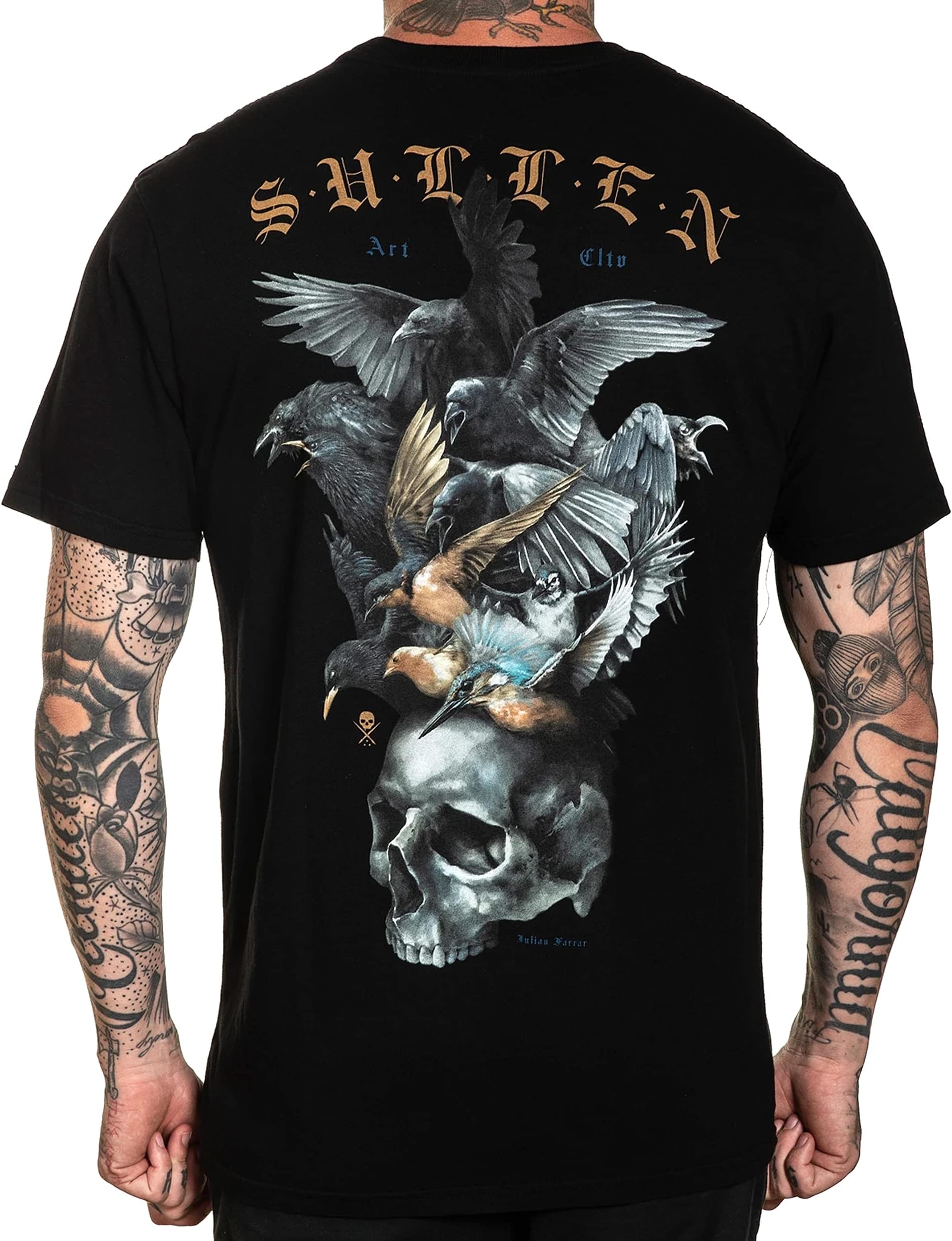 Sullen Flock Short Sleeve Premium Fit Vintage Tattoo Skull Graphic T-Shirt for Men