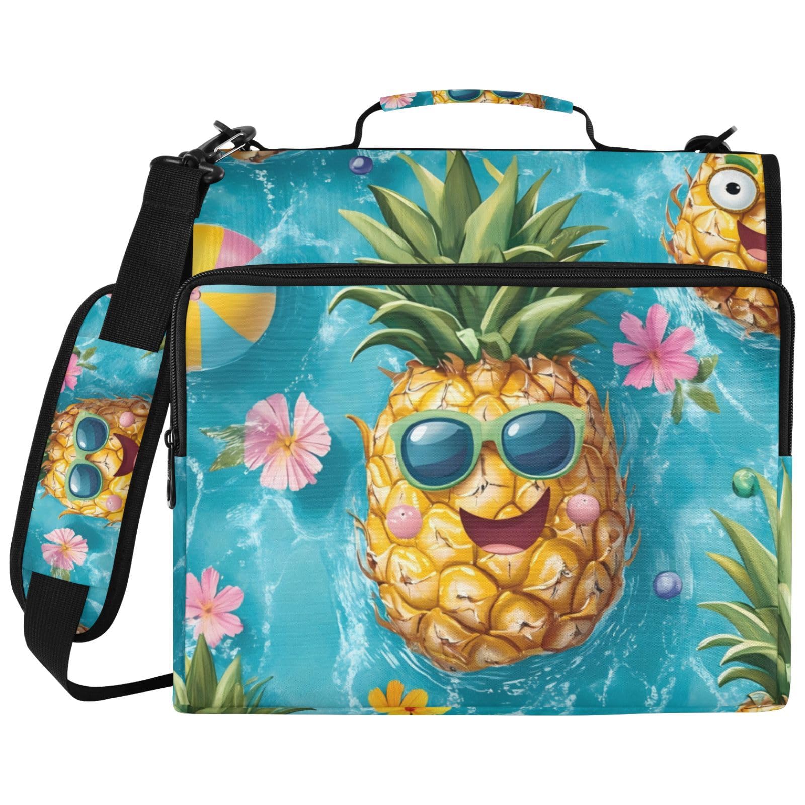 Summer Pineapple Pool Pattern Zipper 3 Ring Binder Bag