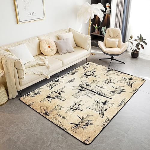 Miniatura 10 de jejeloiu Tapete de interior con bandera americana, 5 x 7 pies, ametralladoras, alfombra decorativa militar para sala de estar rojo, azul, negro (Red