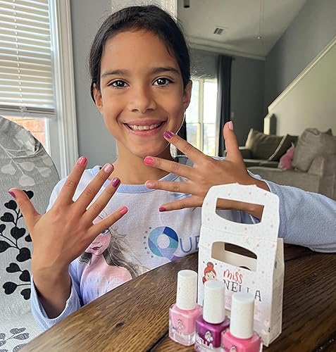 Miniatura 5 de MISS NELLA SWEET LITTLE PACK, juego de esmalte de uñas, fórmula fácil de despegar y a base de agua, 3 colores de purpurina de uñas, conejito