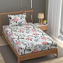 Blue Strip 220TC Glace Cotton Elastic Fitted Bedsheets Single Bed with 1 Pillow Cover | Single Bed with All Around Elastic, Size 42 X 75 Inches